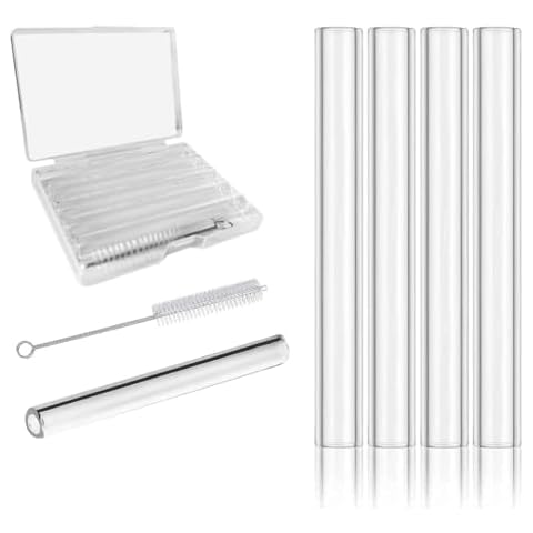Reusable Clear 4"(100mm) Glass Blowing Tubes :Length:4Inches: OD-12MM: Wall Thickness :2MM, 5Pcs Glass Tubing Blowing Tubes + Cleaning Brush + Protect Box Cover