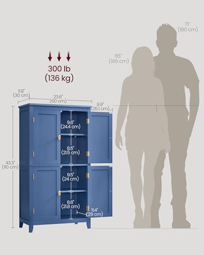 Image of VASAGLE Floor Storage Cabinet, Freestanding Unit, 4 Doors | Adjustable Shelves, 11.8 x 23.6 x 43.3 Inches, for Entryway, Bathroom, Harbor Blue, UBBC552Q01