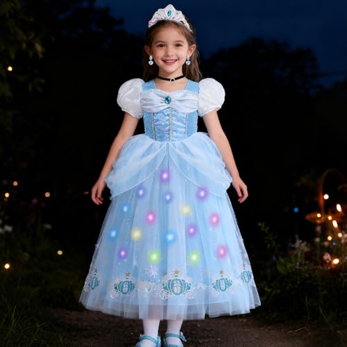 Disfraz de Princesa Azul con Luces para Niñas 4-5 Años miniatura 2