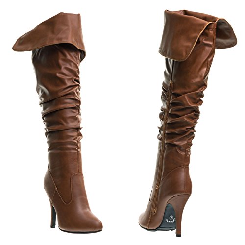 Forever Link Womens Focus-33 Tan Vegan Leather Over The Knee Fashion Boots (8.5) #TOP5