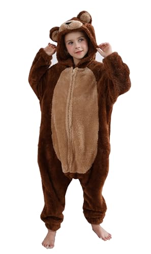 CuteOn Brown Bear Onesie Kids Animal Pajamas for Boys Girls Halloween Christmas Costume Height for 150cm