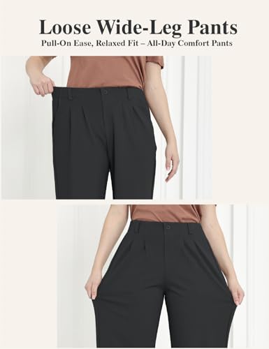 Bamans Dress Pants for Curvy Women Wide Leg Work Business Office High Elastic Waisted Casual Slacks Trousers with Pocket4