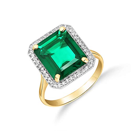 Galaxy Gold GG 4.70 Carat Total Weight 14K Solid Yellow Gold Emerald with Natural Diamonds Halo Ring Brilliant Octagon Emerald Shape Cut Round Diamonds Anniversary Engagement Ring2