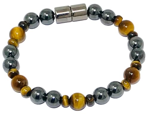 High Power Magnetic Hematite and Tigers Eye Bracelet (7.25 Inches)