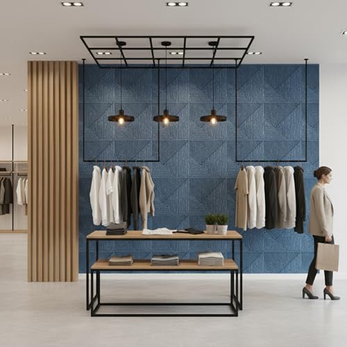 Image of Kayra Decor PVC Panel for Wall - Fluted Design Electric Blue Color 19.7 inch x 19.7 inch (Pack of 40) - Covers 107.80 Sq. Ft.