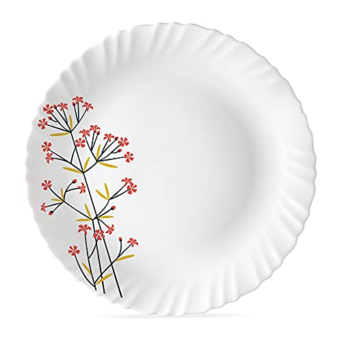 Image of Larah by BOROSIL Red Bud 6 Pcs Opalware Plate Set (Dia - 10 inch), White