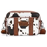 Wrangler Crossbody Bag for Women Western Cowgirl Crossbody Purses with Guitar Strap (Cow Print Brown)