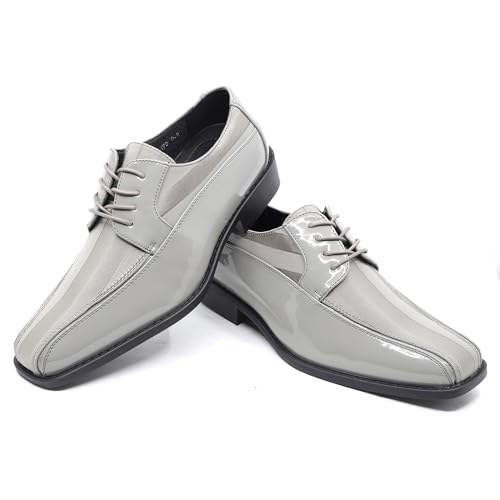 Image of Men's Oxford Lace up Striped Satin Patent Tuxedo Dress Shoes MC-179