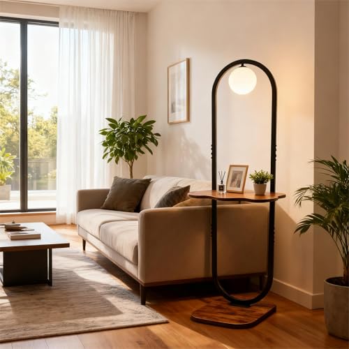 Image of Lightdot 47-Inch Arch Floor Lamp, Modern Standing Lamp with Table, Black Metal Frame with Globe Shade, Living Room Bedroom Lighting, G9 LED Bulb Included for Sofa Beside /Corner Decor