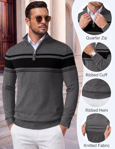 Image of COOFANDY Men's Quarter Zip Up Sweaters Slim Fit Lightweight Mock Pullover