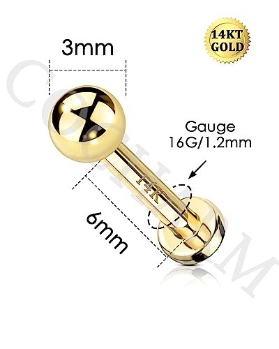 COCHARM 14k Solid Gold 16g Labret Studs Real Yellow Gold Medusa Monroe Madonna Stud Lip Piercing Helix Cartilage Conch Earring Stud2