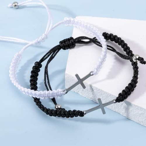 Pulsera ajustable trenzada con cruz negra y roja miniatura 4