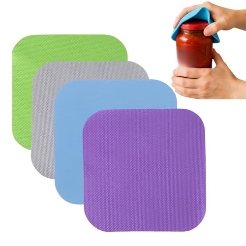 4pcs Rubber Jar Opener Gripper Pads Set, Multi Functional Rubber Bottle Opening Pad Kitchen Gadget, Easy Opening Bottle Pad Heat Insulated Non Slip Pads for Elderly Children Women (All Color)