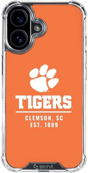 Skinit Clear Phone Case Compatible with iPhone 16 - Officially Licensed Clemson University Tiger Print Design