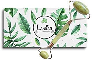 Jade Roller for face - 100% Real Natural Jade Stone roller, Anti-Aging jade Beauty Skincare Tool to Rejuvenate Facial Skin Cooling, Slimming & Firming by Lamiar (green)