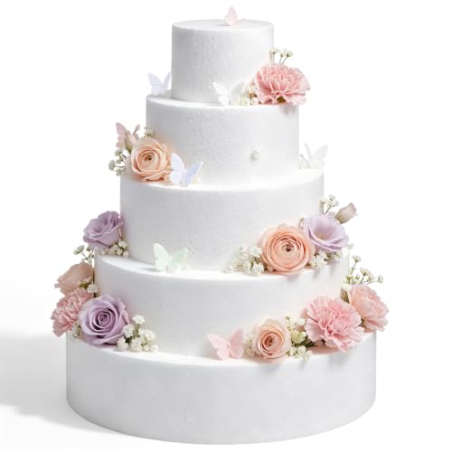 Erthskda 5 Tiers Round Foam Cake Dummy 4 6 8 10 12 15 Inch Tall Reusable Styrofoam Fake Cake Dummies for Wedding Birthday Party Decoration Display White