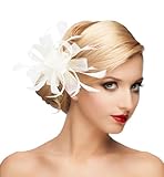 dressfan Womens Fascinator Hat Headpiece Vintage Wedding Mesh Feather Flower Hair Clip,20s 50s Headband Hair Accessories Headwear for Derby/Wedding/Cocktail/Tea Party,Beige
