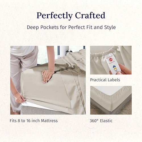 California Design Den Hotel Quality King Bed Sheets Set - Luxury 600 Thread Count Sateen, Natural 100% Cotton King Sheet Set, Fully Elasticized Deep Pockets, Cool and Durable Bedding - Soft Linen
