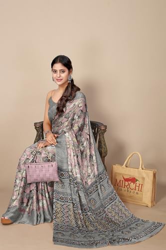 Image of MIRCHI FASHION Women Saree | Plain Weave Chiffon Abstract Printed Office Wear Sari with Blouse