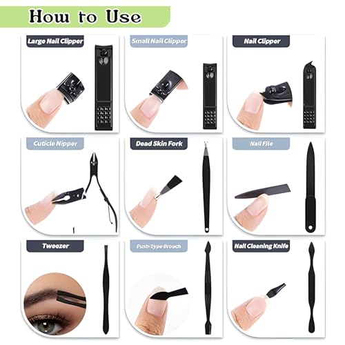 Image of Nail Cutter Set - 18 in 1 Manicure Pedicure Kit for Women, Complete Grooming & Pedicure Kit for Women and Men with Black Leather Travel Case, Perfect Gifts for Women - Wishkey