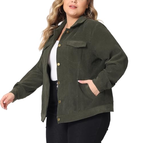 Agnes Orinda Plus Size Corduroy Shirt for Women Oversize Button Down Long Sleeve Loose Shacket Jacket Outwear