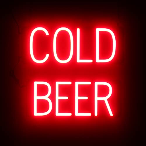 Image of SpellBrite COLD BEER Sign | Beer-Related Sign with Neon Look, Red LED Light Source | 16.8 inch x 15.0 inch