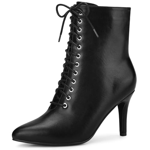 Allegra K Women's Pointy Toe Lace Up Stiletto Heel Ankle Boots