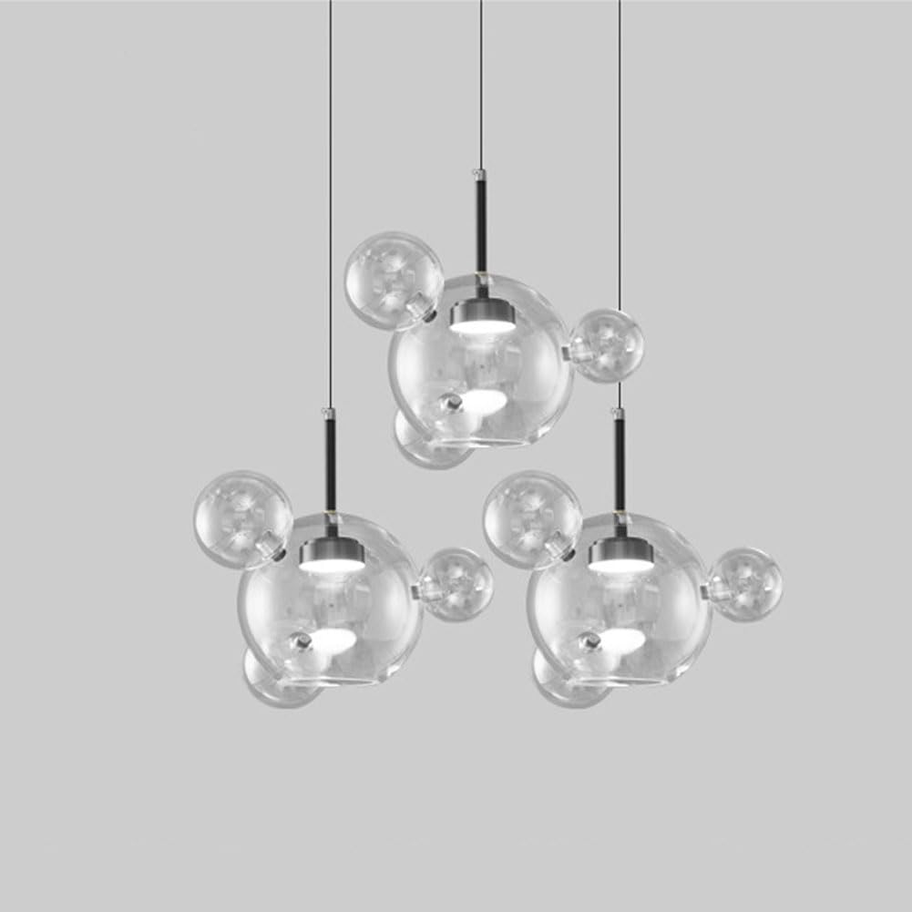 KXEcoLife LED Scandinavian bubble glass chandelier, creative art magic bean molecular for living room dining lamps and lanterns,3 heads