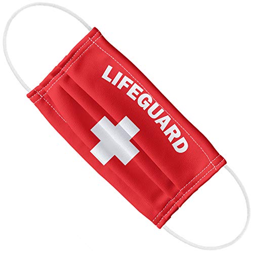Popfunk Lifeguard Red and White 1-Ply Reusable Face Mask Covering with Adjustable Nose Wire, Unisex