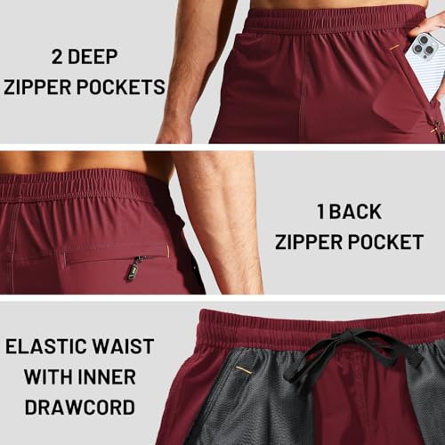 Image of MIER Men's Quick Dry Running Shorts with Zipper Pocket Elastic Waist Athletic Workout Exercise Shorts