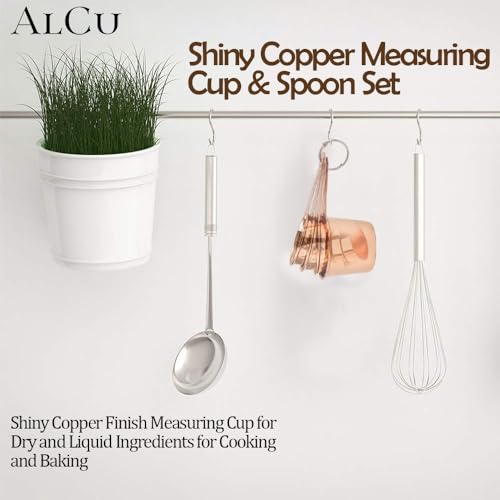 Image of Shiny Copper Measuring Cup & Spoon Set | Copper Finish Measuring Cups & Spoons for Dry & Liquid Ingredients, Ideal for Cooking and Baking (Set of 4 Cups & 4 Spoons)