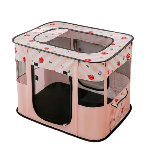 BUEOJH ペット サークル 長方形 折りたたみ式 猫 犬用 ケージ 組み立て簡単 メッシュサークル コンパクト 出産用 防災 軽量 室内室外兼用 (L,ピンク)