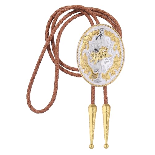 Image of GelConnie Brown Bolo Tie for Men Women Western Ties Mens Gold Bolo Tie Rodeo Cowboy Leather Necktie Cowgirl Tie Wedding