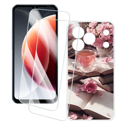OAGELIM 2�Z�b�g �X�N���[���v���e�N�^�[ + �P�[�X Blackview Wave 7C (6.56 �C���`) �Ƃ̌݊������� �A�[�e�B�X�e�B�b�N�J�X�^���v�����g�J�o�[�Ƌ����K���X�t�B���� �X�N���b�`�h�~ (�s���N�̌ߌ�)