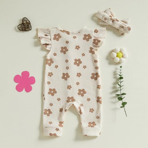 MERSARIPHY Newborn Baby Girl Summer Clothes Zip Up Ruffle Waffle Knit One Piece Romper Jumpsuit Coming Home Hospital Outfit4