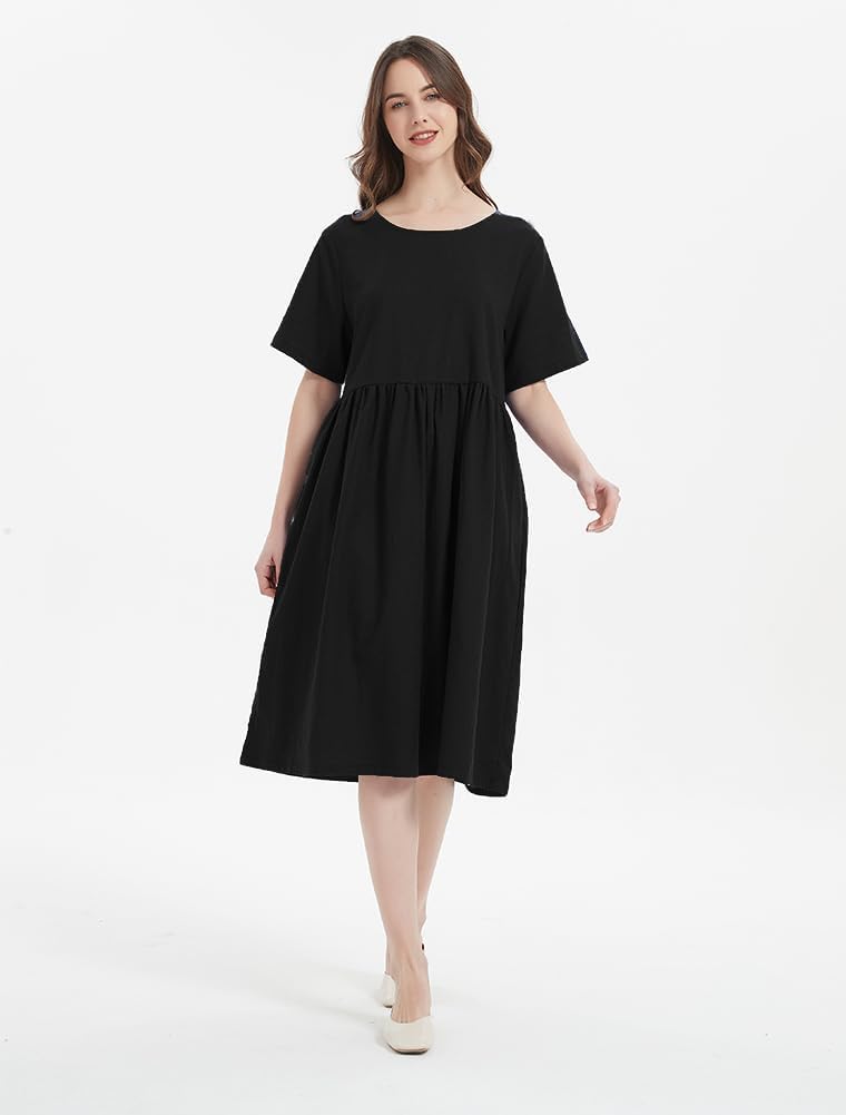 Minibee Women's Linen Tunic Summer Dress Casual Midi Dresses with Pockets - Image 3