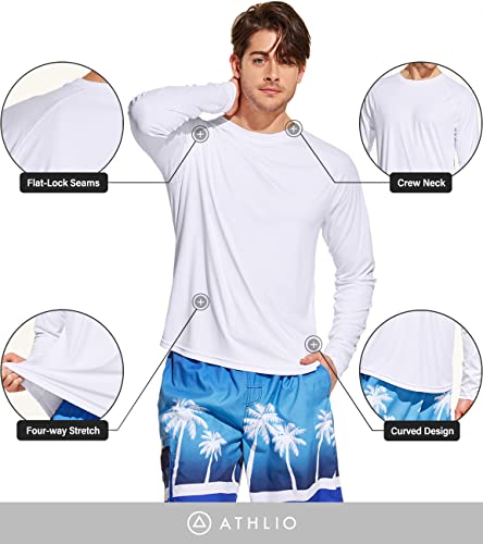 ATHLIO Pacote com 2 camisetas masculinas Rashguard para nadar, FPS 50+ camisas de manga comprida fol