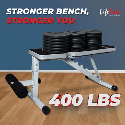 Image of Lifeline LB-311 Heavy Duty Adjustable Gym Bench | Incline Decline Flat Multi-Position | 200 kg Capacity Strength Training Bench for Home Gym Workout | Commercial Grade Fitness Bench with Leg Support