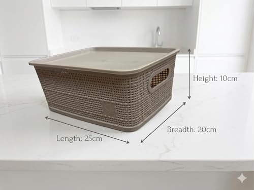 Image of SKI Vogue H1 Multipurpose Storage /Organiser Basket with Lid for Fruits, Toys, Books, Stationery, Cosmetics | Organise Kitchen, Wardrobe, counter-tops - 3 Pcs Set Linen-Beige(Small)