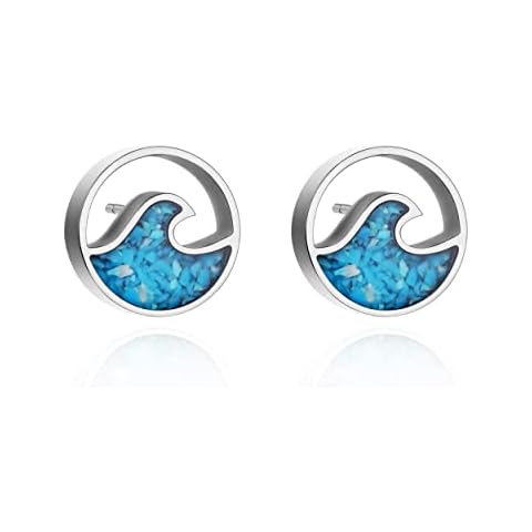 Lauren-Spencer Turquoise Wave Stud Earring for Women, Hypoallergenic Stainless Steel, Beach Jewelry Gift Cover