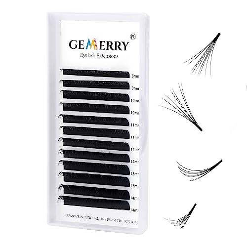 Gemerry Easy Fan Lash Extensions D curl 0.05mm 8-14mm Mixed Tray Noir Russian Volume Automatic Blooming Self Fanning Lashes Long Individual Volume 3D 4D 5D 6D 8D Lash Fan (0.05-d curl-mix 8-14mm)