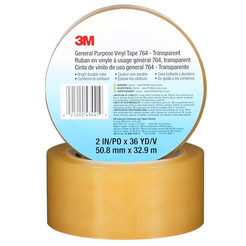 Image of 3M Vinyl Tape 764, General Purpose, 2 in x 36 yd, Transparent, 1 Roll, Light Traffic Floor Marking Tape, Social Distancing, Color Coding, Safety, Bundling