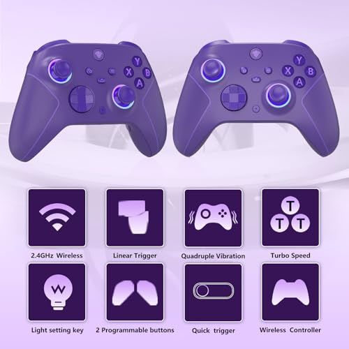 Image of Wireless 2.4GHz Controller for Xbox One Controller with 7 Colors RGB Light,Compatible With Xbox Series S|X Consoles,Steam,PC,with 1000mAh Battery /Hall Effect Sticks /Turbo /Programmable /3.5mm Audio Jack(Purple)