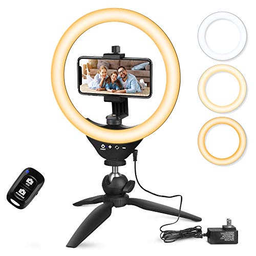 10” Selfie Ring Light with Stand and Phone Holder, Aureday Desk Mini Ringlight for iPhone/Android, Dimmable Camera Light for Video Recording/Live Stream/Makeup/YouTube/Tiktok/Vlogging/Photography