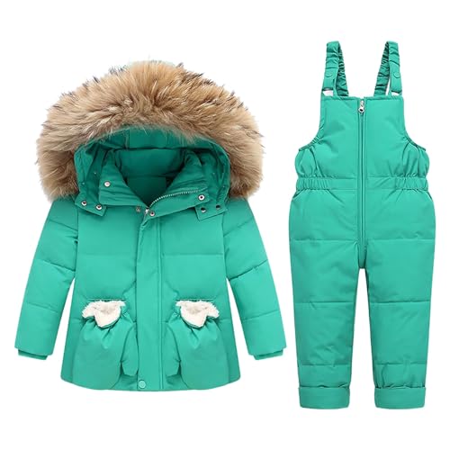 Kids 2 Piece Snowsuit Set Girl Winter Hooded Puffer Jacket & Snow Bib Pants Boy Ski Suits Baby Thick Warm Outfit