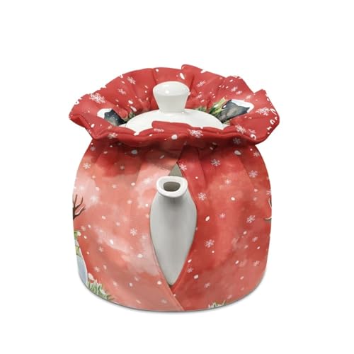 Image of Christmas Snowmen Snowflake Teapot Cozies Breakfast Warmer Portable Easy to Clean Fabric Tea Pot Cover Insulation and Keep Warm for Home Kitchen Table St. Parik's Day Decor