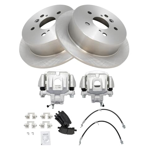 Image of TRQ Rear Brake Pad and Rotor Set Semi Metallic Calipers Compatible with 2004-2007 Toyota Highlander with All Wheel Drive