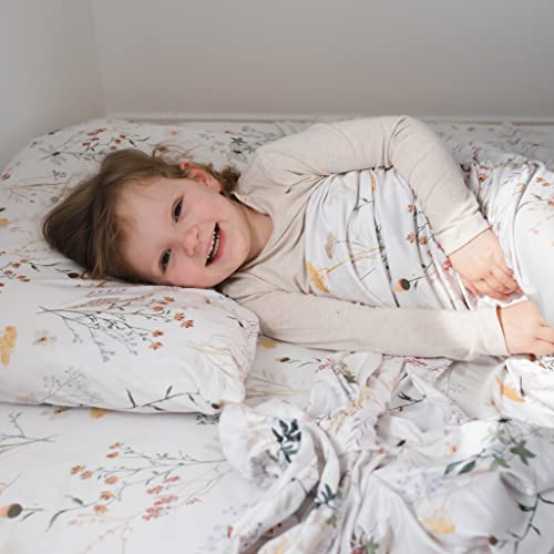 Image of Pobibaby Premium Twin Full Sheets Sets, Kids Double Bed Sheets in Cotton Blend | Ultra-Soft Woodland Camping Print with Fitted Sheet, Flat Sheet & Pillowcases (Twin Wildflower)