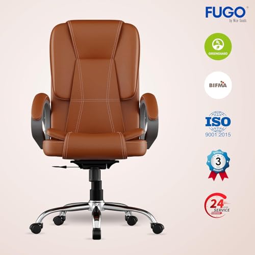Image of FUGO FG13B Ergonomic Office Chair with Adjustable Height Cushioned Back Seat Tilting Mechanism HeavyDuty Metal Base Dual Nylon Casters Ideal for Work Gaming Study 3Year Warranty (Tan)