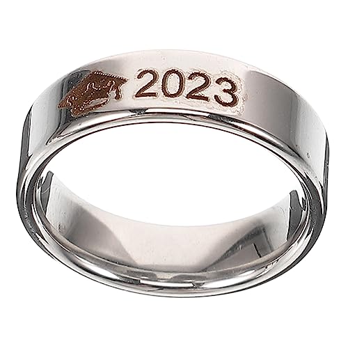 DEARMAMY anillo de la temporada de graduación encantos conmemorativos plato de anillo tapa de graduación dedo anillos para graduados anillo de graduacion metalico Acero inoxidable Silver